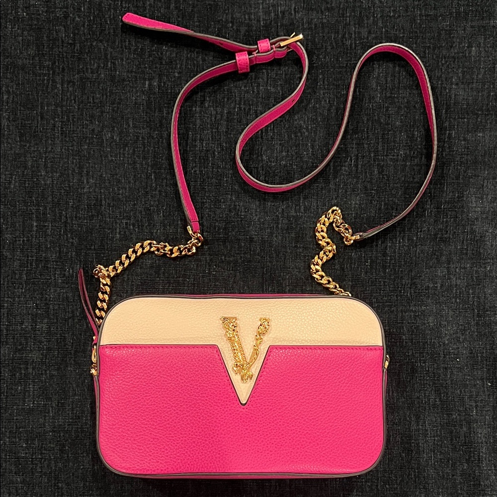 NEW Versace Grainy Calfskin Virtus Small Camera Crossbody